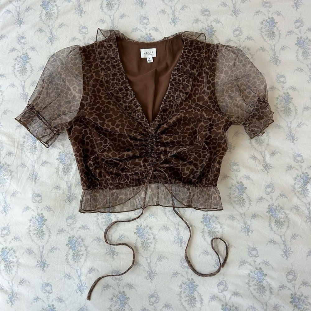 Brown Sheer Puff Sleeve Top